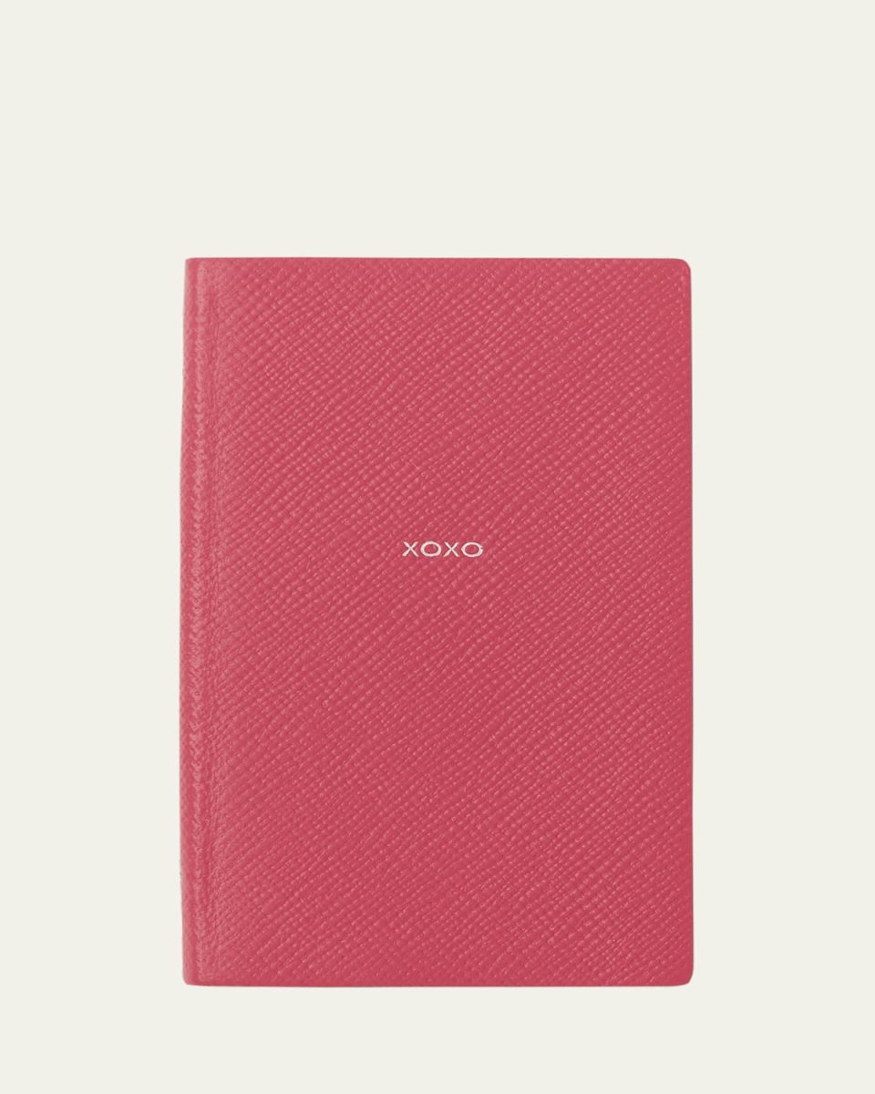 "XOXO" Panama Leather Pocket Notebook, Raspberry